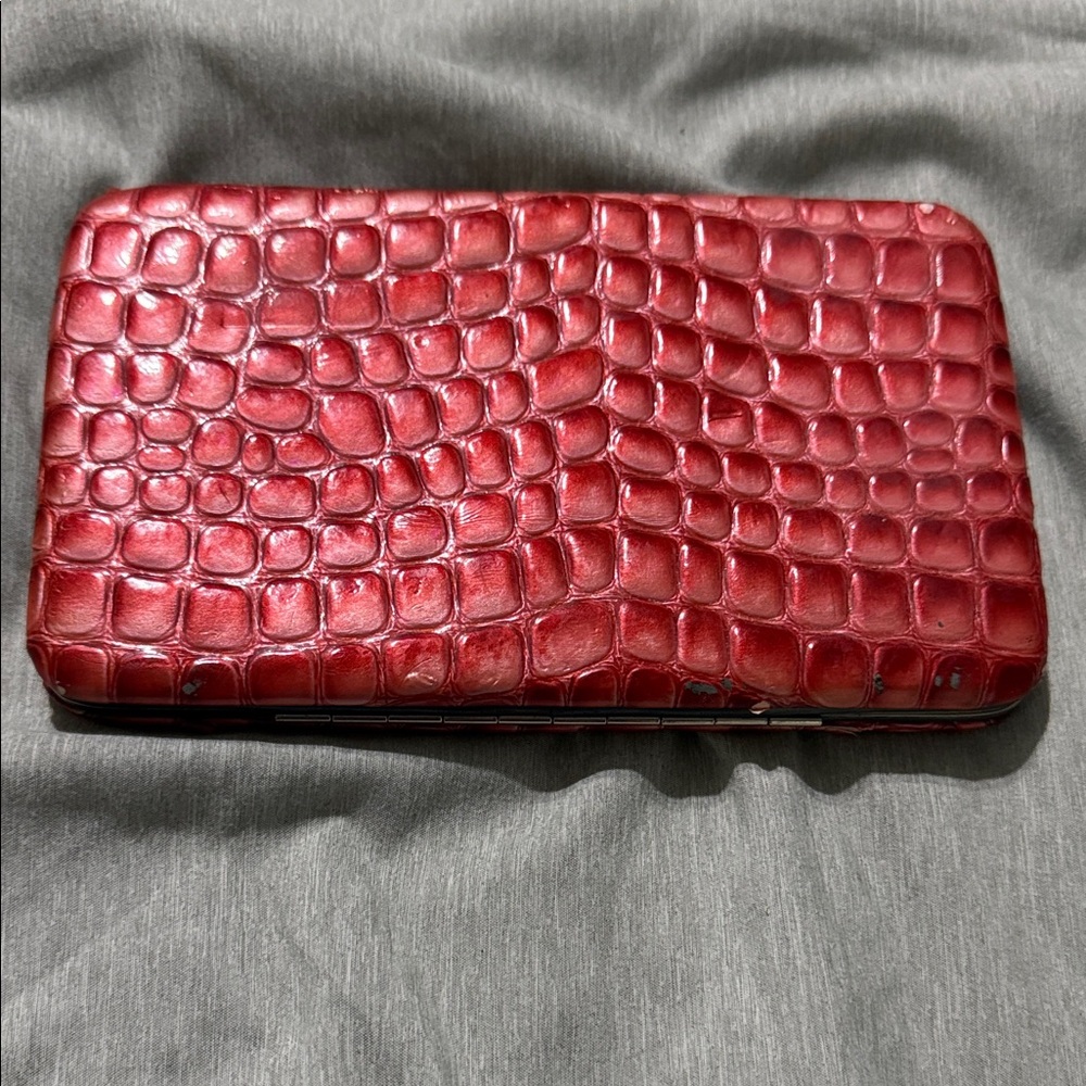 Red Croc-Embossed Leather Wallet Clutch